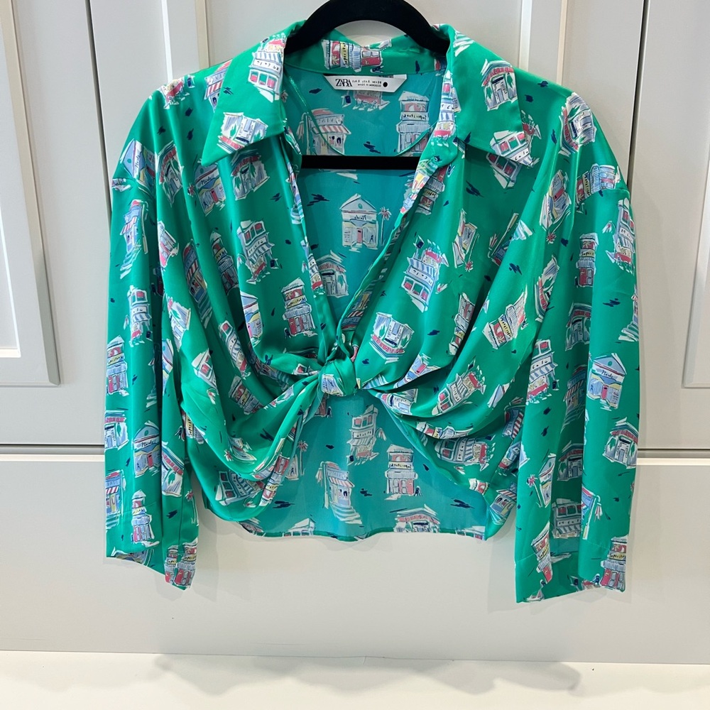 Zara Teal Graphic Women's Blouse